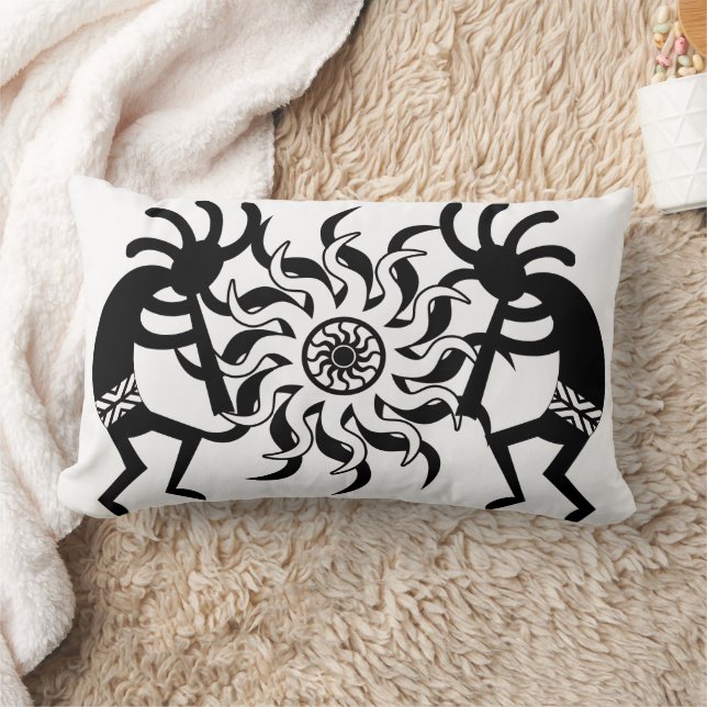 Söthwest Kokopelli Tribal Black and White Lumbarkudde (Filt)