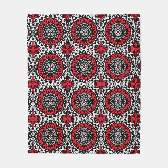 Söthwest Sol Mandala Batik, Red, Black & White Fleecefilt (Framsidan)