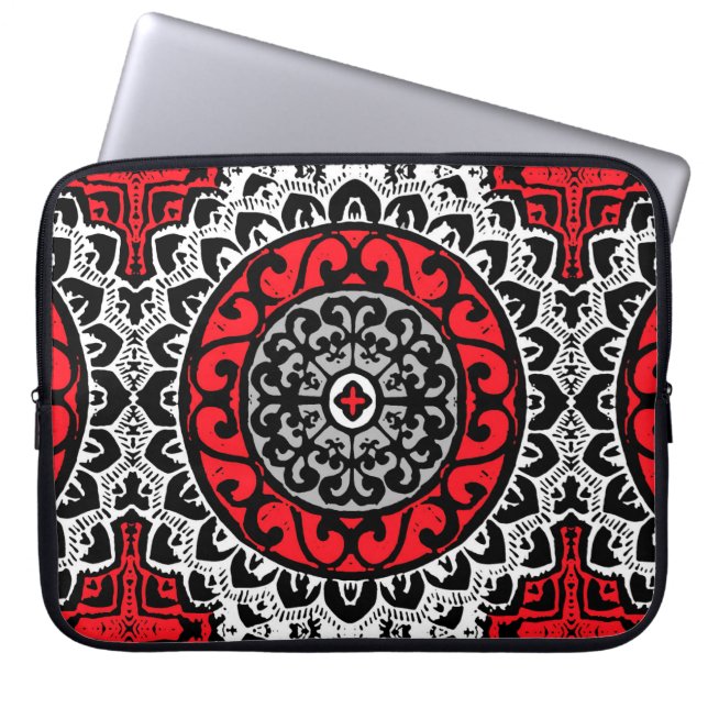 Söthwest Sol Mandala Batik, Red, Black & White Laptop Sleeve (Framsidan)