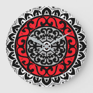 Söthwest Sol Mandala Batik, Red, Black & White Stor Klocka