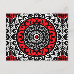 Söthwest Sol Mandala Batik, Red, Black & White Vykort