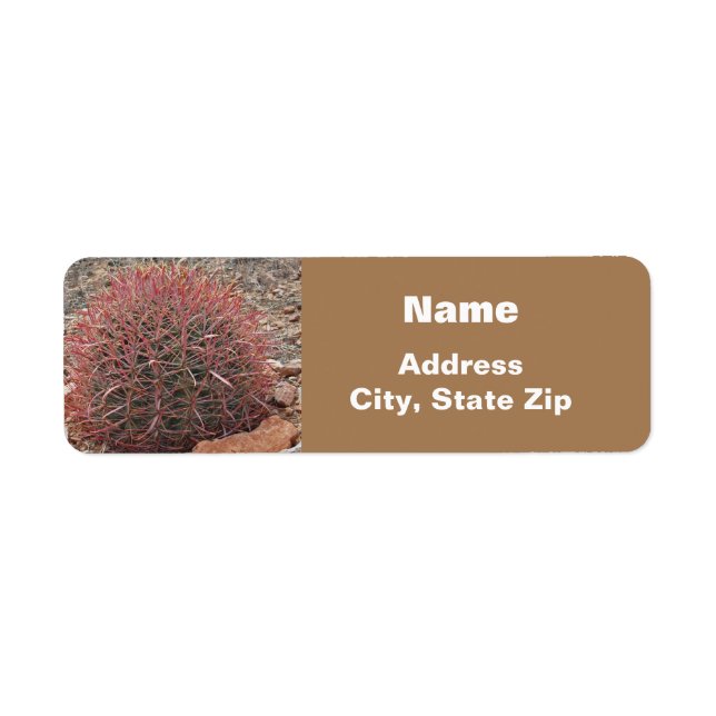 Söthwest Stil Desert Plant Red Barrel Cactus Returadress Etikett (Framsidan)