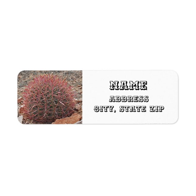 Söthwest Stil Desert Plant Red Barrel Cactus Returadress Etikett (Framsidan)
