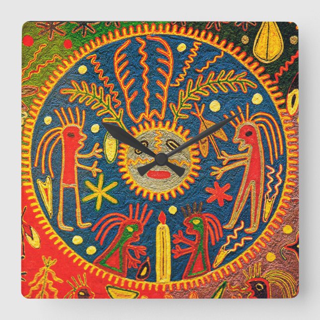 Söthwest Tribal Huichol Shaman Ritual Wall Clock Fyrkantig Klocka (Framsida)
