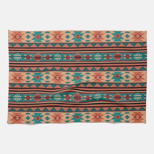 Söthwest Tribal Mönster Turquise Terracotta Kökshandduk (Horisontell)