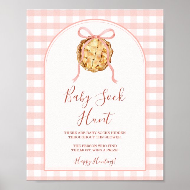 Sötis Pastell Rosa Rutig Höst Bebis Strumpjakt Poster (Framsidan)