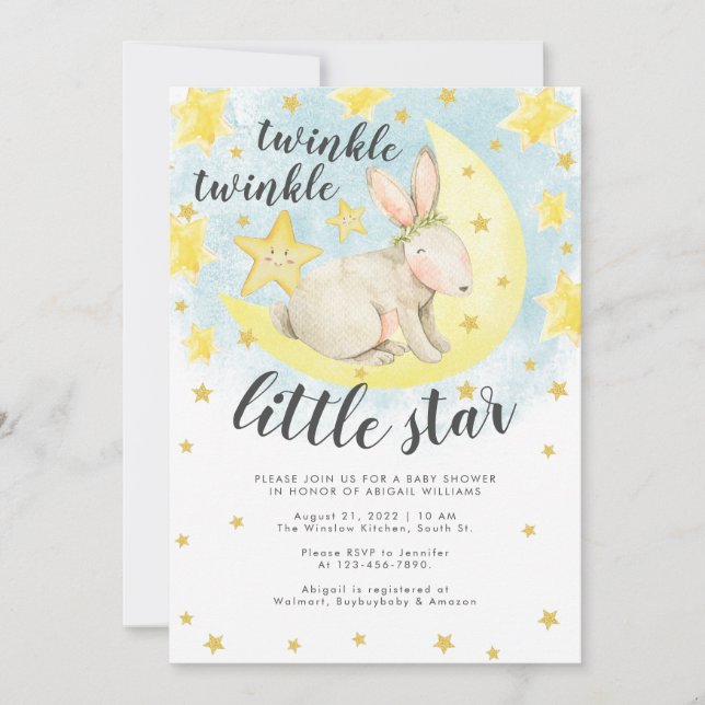 Sötkanin Guld Twinkle Little Star Baby Shower Inbjudningar (Framsida)