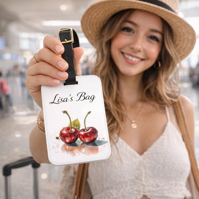 Sötkörsbär i vattenfärg, anpassningsbar bagagebricka (Skapare uppladdad)