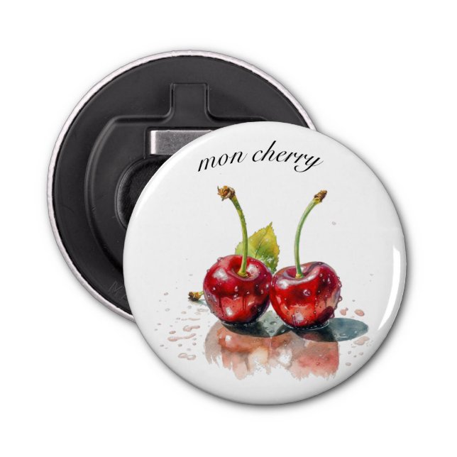 Sötkörsbär i vattenfärg, anpassningsbar flasköppnare (Framsidan)