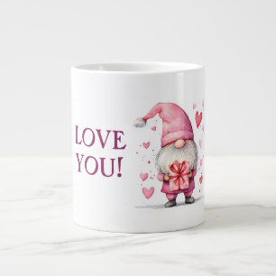 Sötkort med tecknad rosa gnome i kärlek jumbo mugg