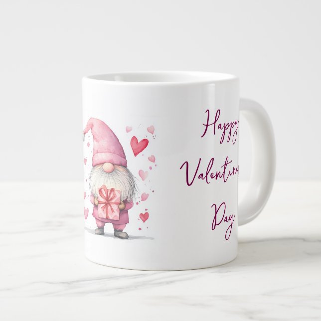Sötkort med tecknad rosa gnome i kärlek jumbo mugg (Framsida höger)