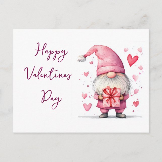 Sötkort med tecknad rosa gnome i kärlek vykort (Framsida)
