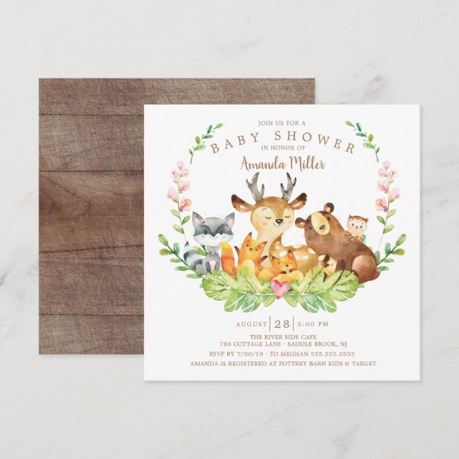 Sötland Forest Animals Baby Shower Inbjudningar (Fram/baksida)