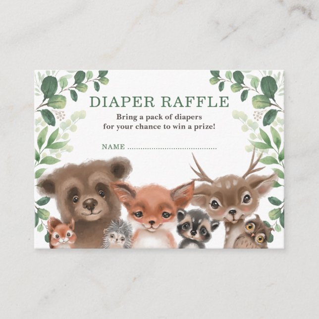 Sötland Skog Baby djur Diaper Raffle Tilläggskort (Framsida)