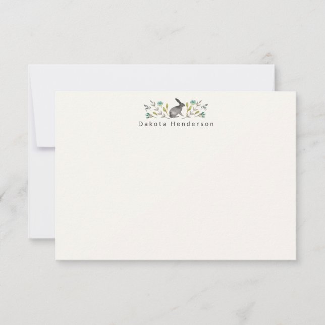 Sötmålad kanin i blommor tack kort (Framsida)