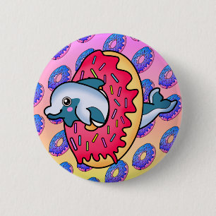 Sötmilande delfin i Cute Rosa Donut Knapp