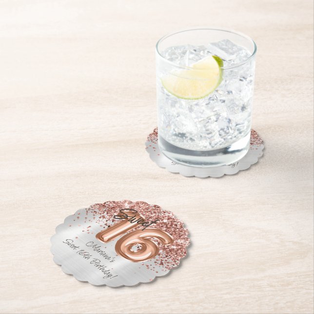 Sötningen ro Guld Silver 16:e Födelsedagsfesten Underlägg Papper (Insitu)