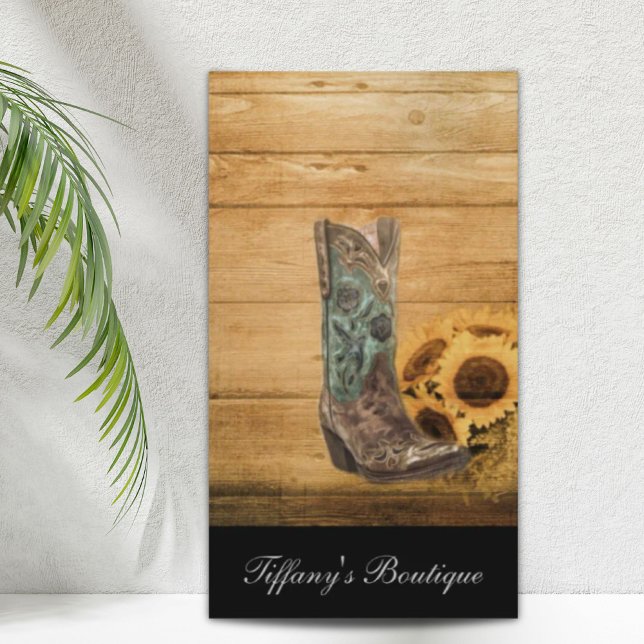 Sötnolla Westerna Land-solroshakan Visitkort (Weathered Western Country sunflower cowboy boot Business Card)