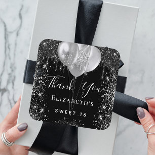 Sötnos 16 svarta silver glitter namn, tack runt klistermärke