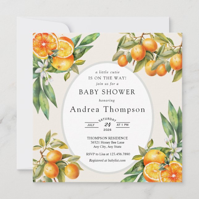Sötnos |  Apelsin Baby Shower Inbjudningar (Framsida)