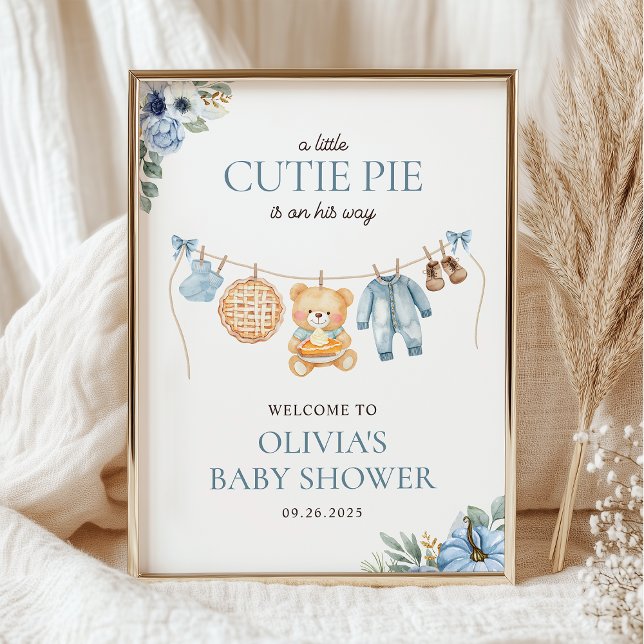 Sötnos Blå Höst Pojke Baby Shower Välkommen Poster (Skapare uppladdad)