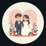 Sötnos Bröllop par Stickers Runt Klistermärke<br><div class="desc">Gratulera till kärlek med dessa vackra,  handdragna bröllop-parklistermärken,  perfekt för att dekorera bröllopsinbjudningar,  gåvor och keepsakes.</div>