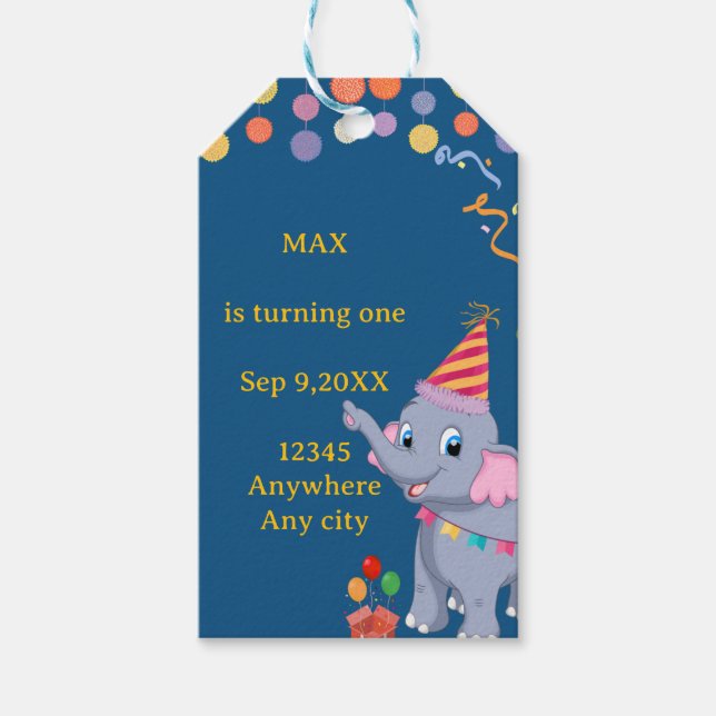Sötnos Elefant Födelsedag Presentetikett (Framsidan)