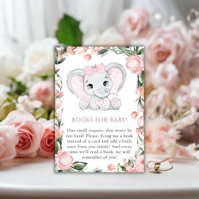 Sötnos Elefant Rosa Blommig Flickas Babyshower Tilläggskort (Cutie Elephant Blush Pink Floral Girl Baby Shower Enclosure Card)
