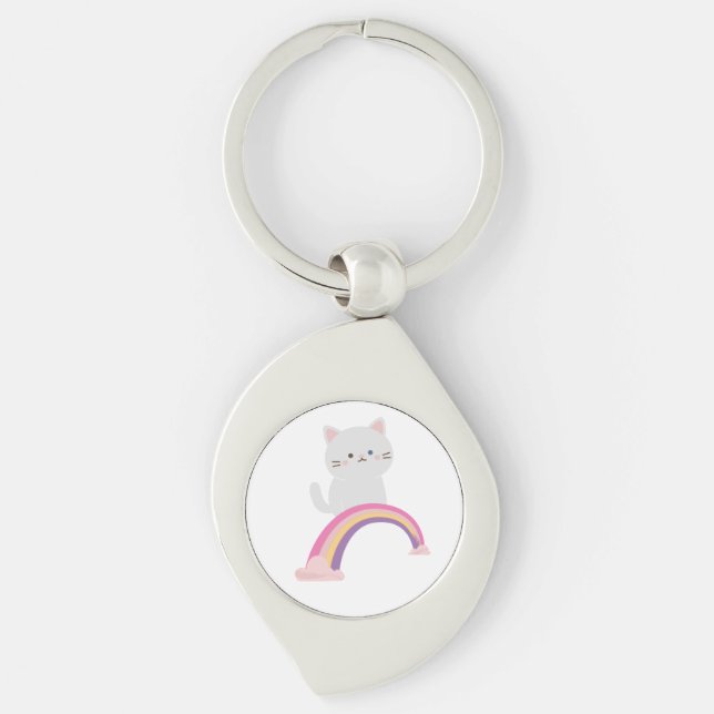 Sötnos Kattunge Katt    Swirl Silverfärgad Nyckelring (Framsidan)
