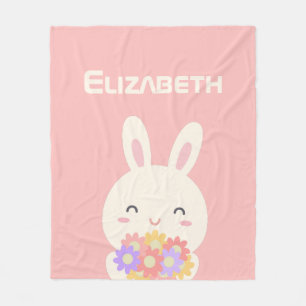 Sötnos, lilla Bunny & Blommor, anpassad namngivnin Fleecefilt