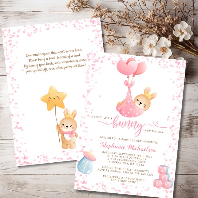 Sötnos Little Bunny Girl Bok begär babyskor Inbjudningar (Sweet Little Bunny Girl Book Request Baby Shower Invitation)