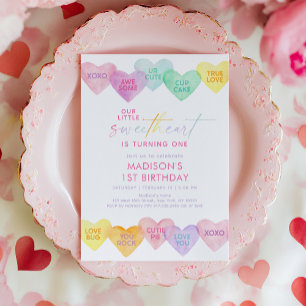 Sötnos Pastel Rainbow Hearts Birthday Inbjudningar