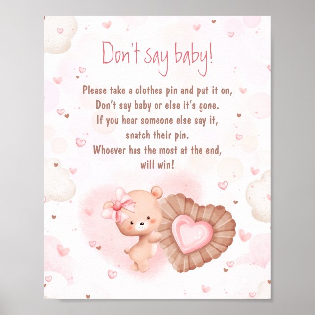 Sötnos Rosa Baby Shower Säg inte Baby Game Poster (Framsidan)