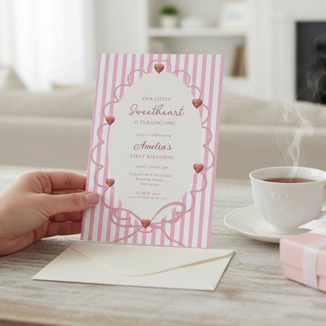 Sötnos rosa rand första födelsedags QR-kod Inbjudningar (Skapare uppladdad)