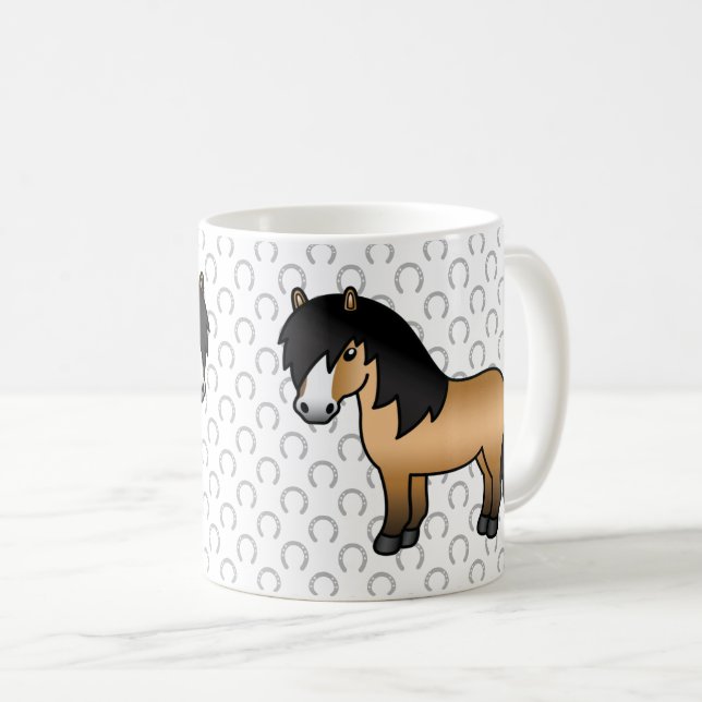 Sötnos Shetlandsponny Söt Tecknad Illustration Kaffemugg (Framsida höger)