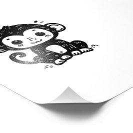 Sötnosig Bebisapa Ritning - Kawaii Barnkammar Kons Fototryck