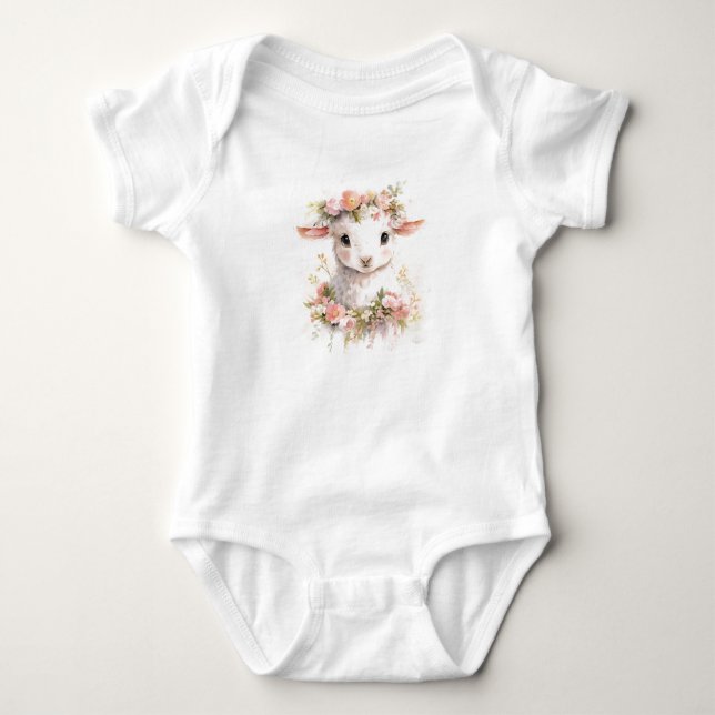 Sötnoterbar lammfår av Baby med blommor T Shirt (Framsida)
