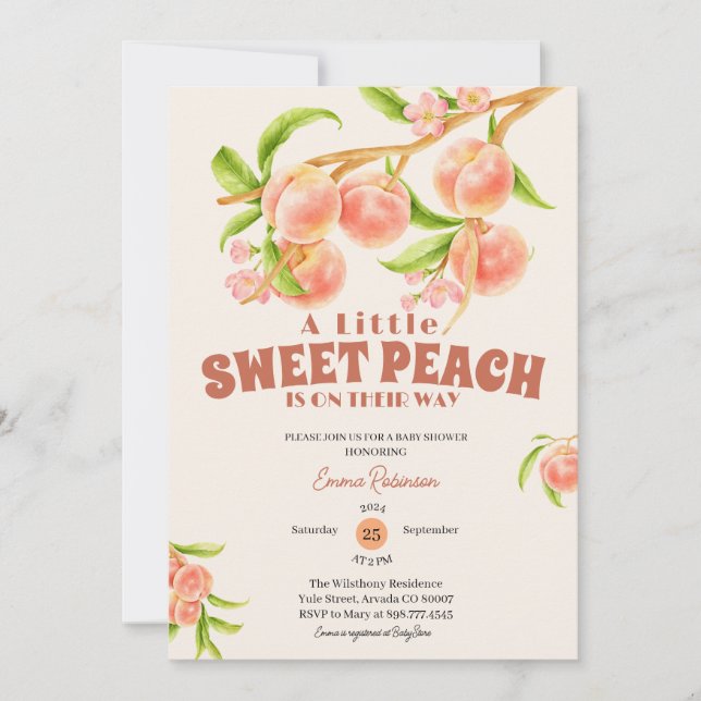 Sötnoting Little Peach Girl Baby Shower Anpassning Inbjudningar (Framsida)