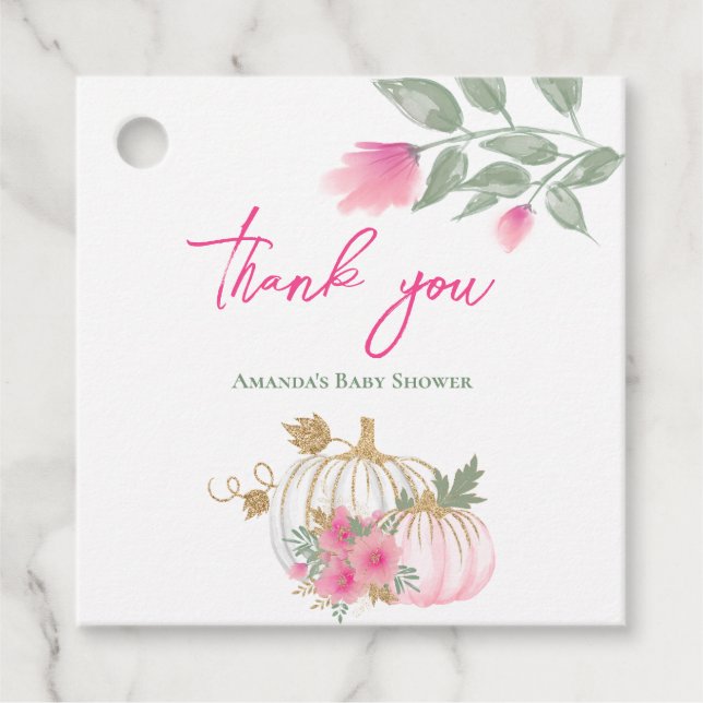 Sötnoting Little Pumpkin  Rosa Guld White Blommigt Gåvor Etiketter (Framsida)