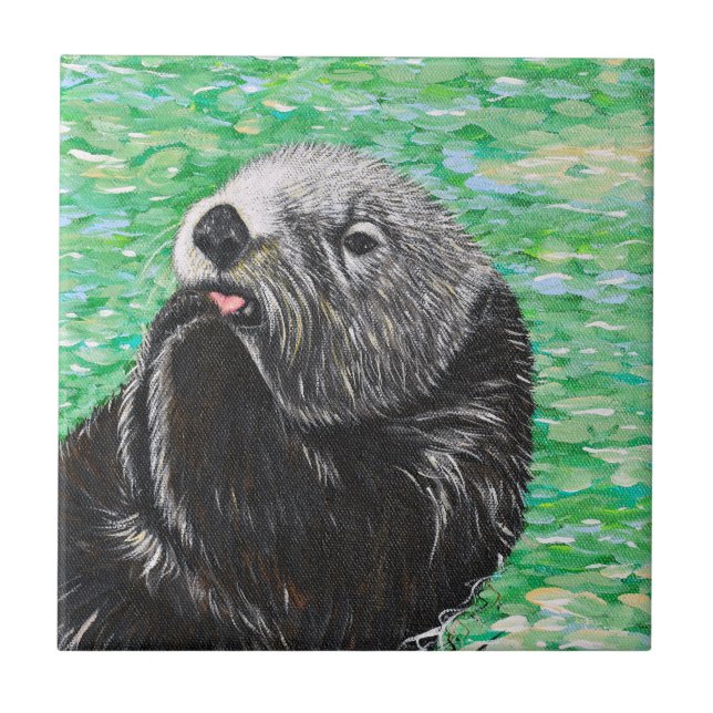 Sötnoting Little Sea Otter Painting Kakelplatta (Framsidan)