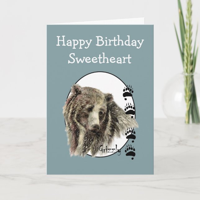 Sötnoting Vild Sak Birthday Grizzly Bear Animal Kort (Framsida)