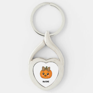 SötOrange Liten Pumpa Halloween Anpassa Namn Twisted Heart Silverfärgad Nyckelring