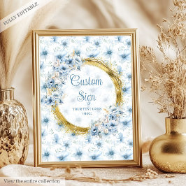 Sötpastel blåa blommor guld boho anpassningsbar te poster