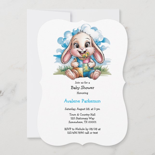 Sötpatchwork Cute Bunny & Nappar Baby Shower Inbjudningar (Framsida)
