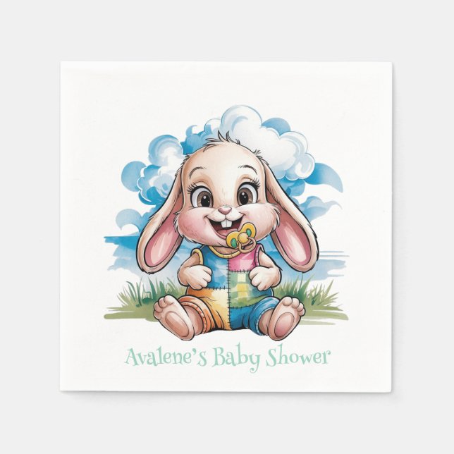 Sötpatchwork Cute Bunny & Nappar Baby Shower Pappersservett (Framsidan)