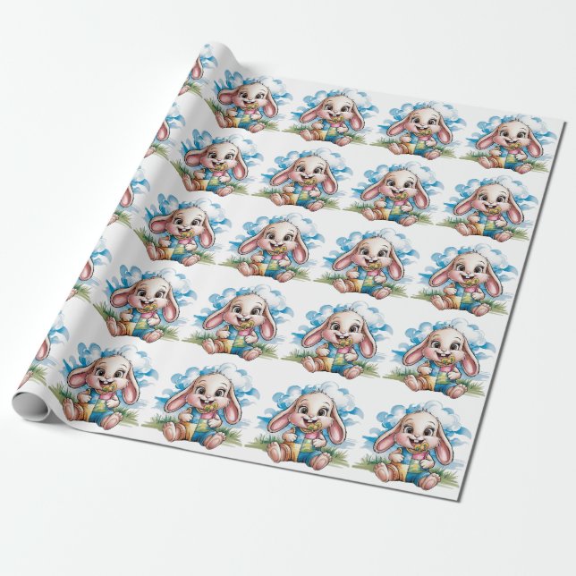 Sötpatchwork Cute Bunny & Nappar Baby Shower Presentpapper (Utrullad)