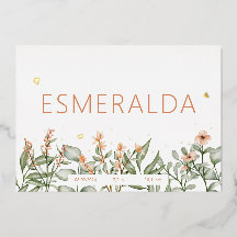 Sötpeachi blommigt Foil born Announcement