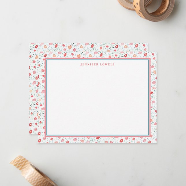 Sötpetite Blommigt Personlig Stationery Anteckningskort (Fram/Back In Situ)