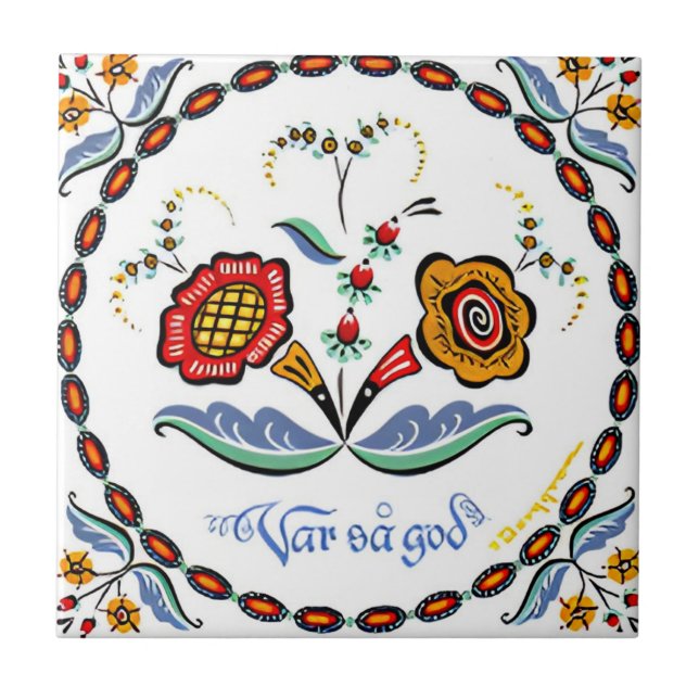 Sötplattor, enkelt rödgula blommor kakelplatta (Framsidan)