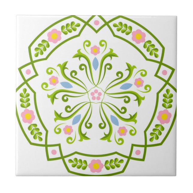 Sötplattor, färsk grönt blommor kakelplatta (Framsidan)